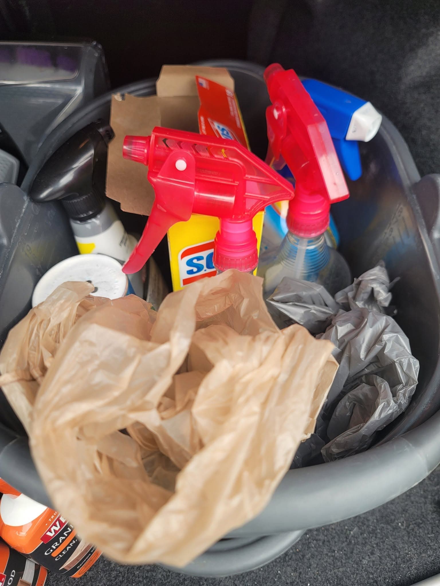 Bucket of cleaning supplies packed and ready